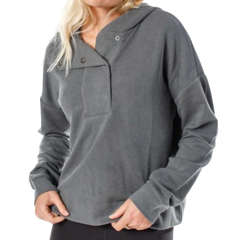 Vuori Waffle Hoodie Charcoal Grey Snap Neck Pullover VW263 Womens Medium
